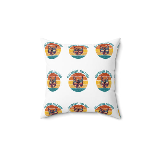 Stay Groovy Cat Pillow - Fun Spun Polyester Square Pillow for Home Decor