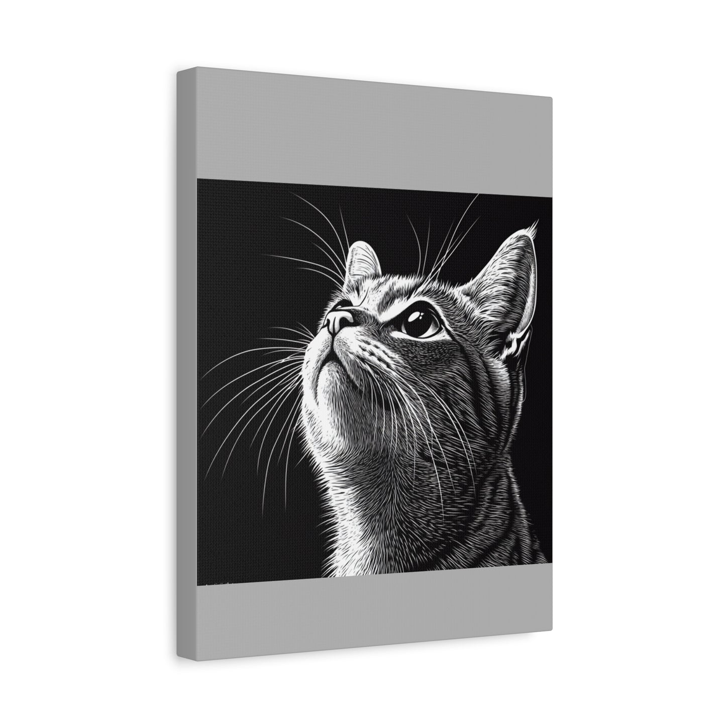 Portrait Cat Canvas Wall Art - Black and White Stretched Print