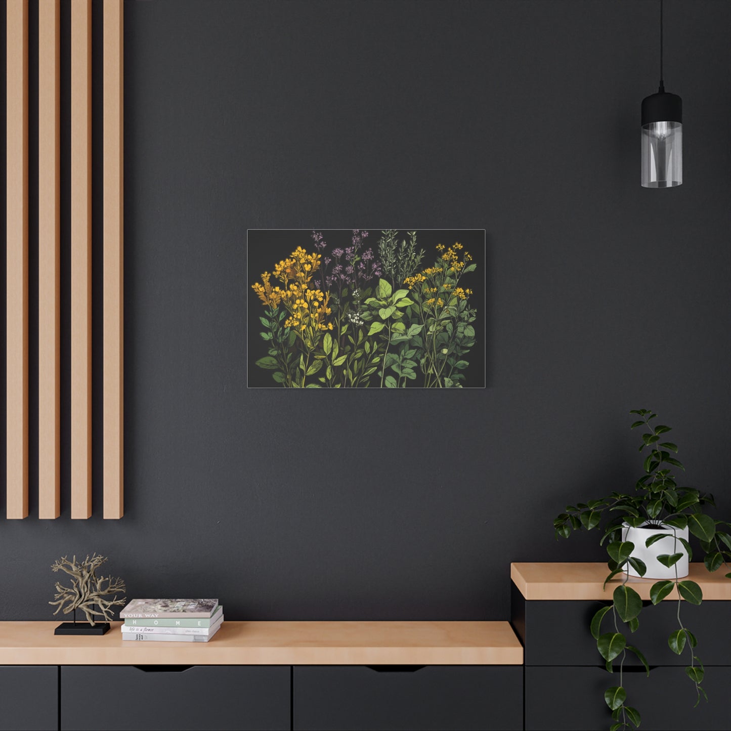 Botanical Wall Art - Matte Canvas Print of Colorful Herbs and Flowers