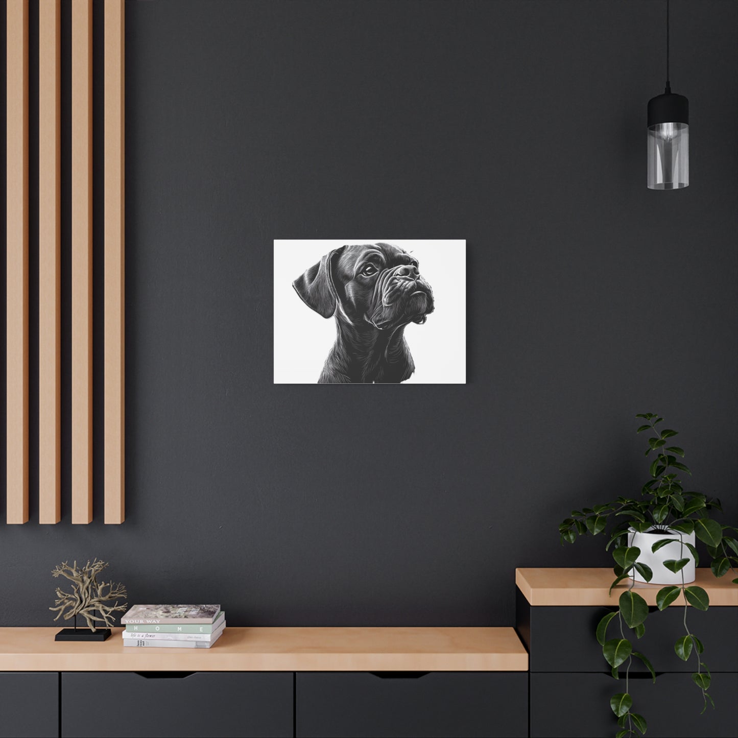 Canvas Wall Art - Black Boxer Dog Portrait - Pet Lover Home Decor
