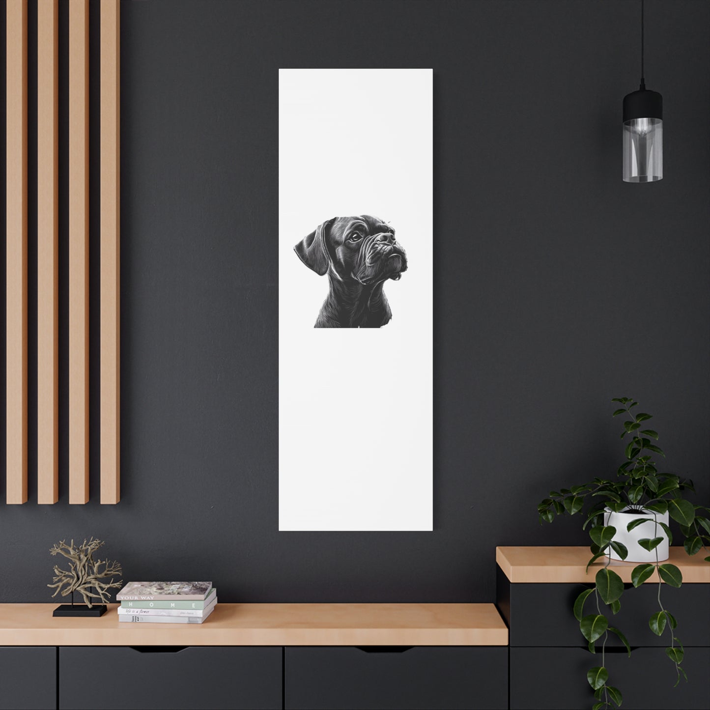 Canvas Wall Art - Black Boxer Dog Portrait - Pet Lover Home Decor