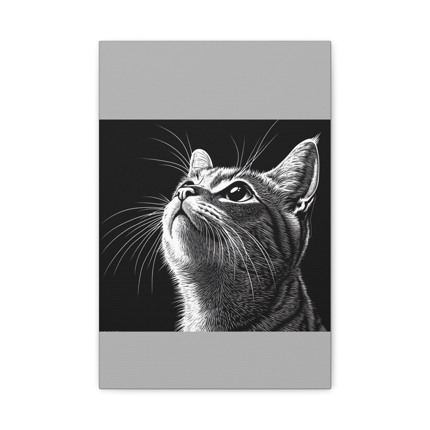 Portrait Cat Canvas Wall Art - Black and White Stretched Print