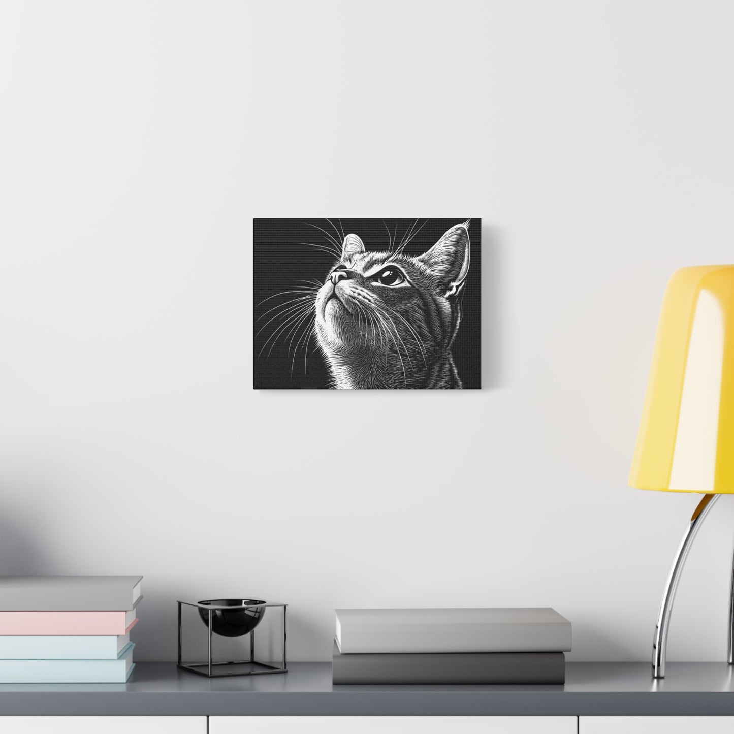 Portrait Cat Canvas Wall Art - Black and White Stretched Print