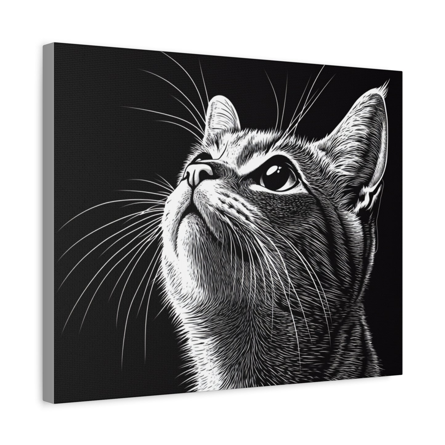 Portrait Cat Canvas Wall Art - Black and White Stretched Print