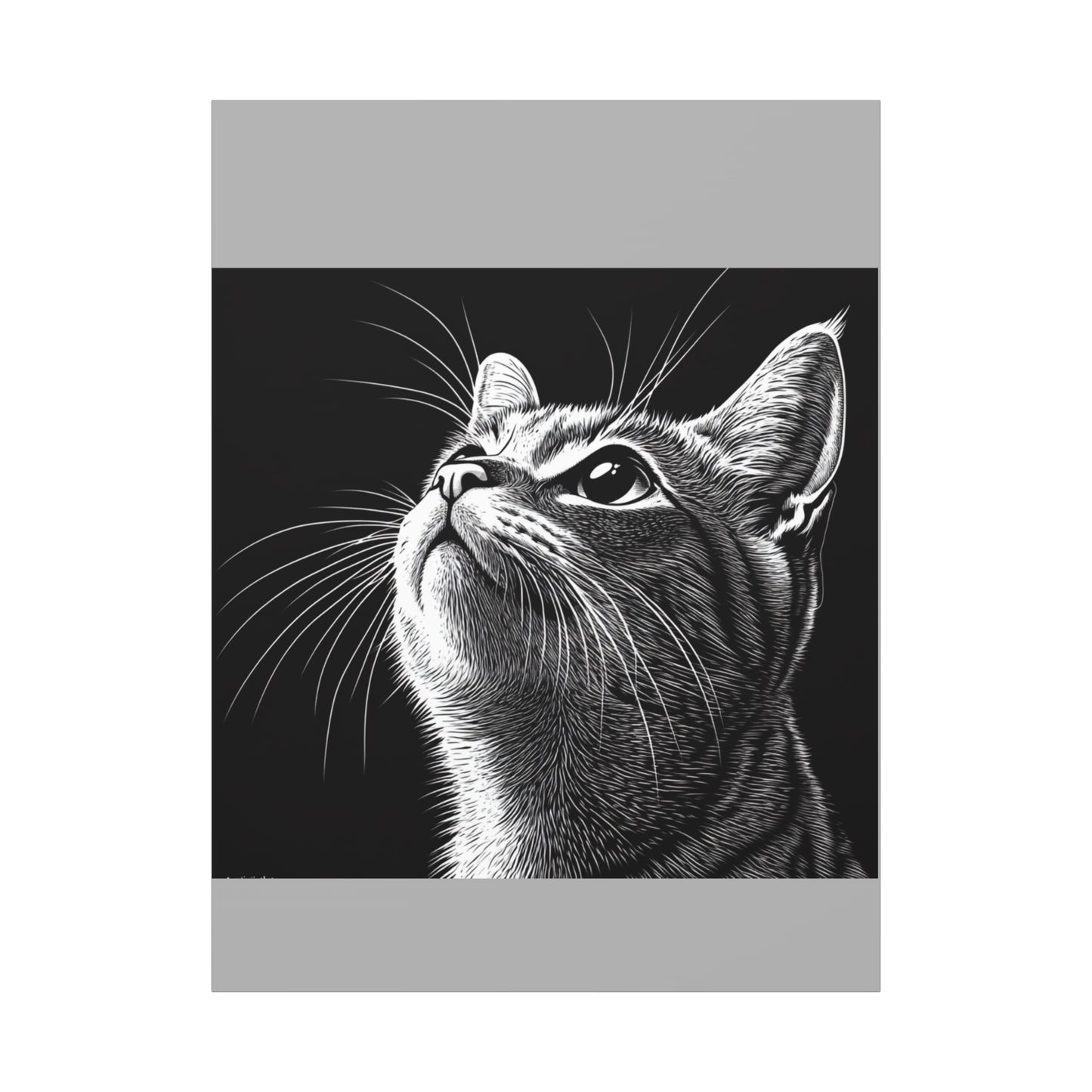 Portrait Cat Canvas Wall Art - Black and White Stretched Print