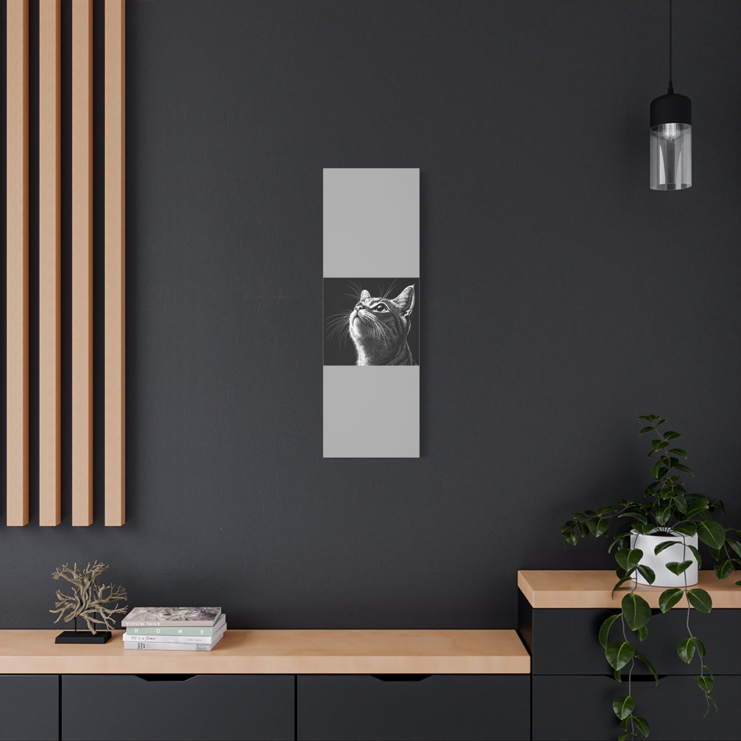 Portrait Cat Canvas Wall Art - Black and White Stretched Print