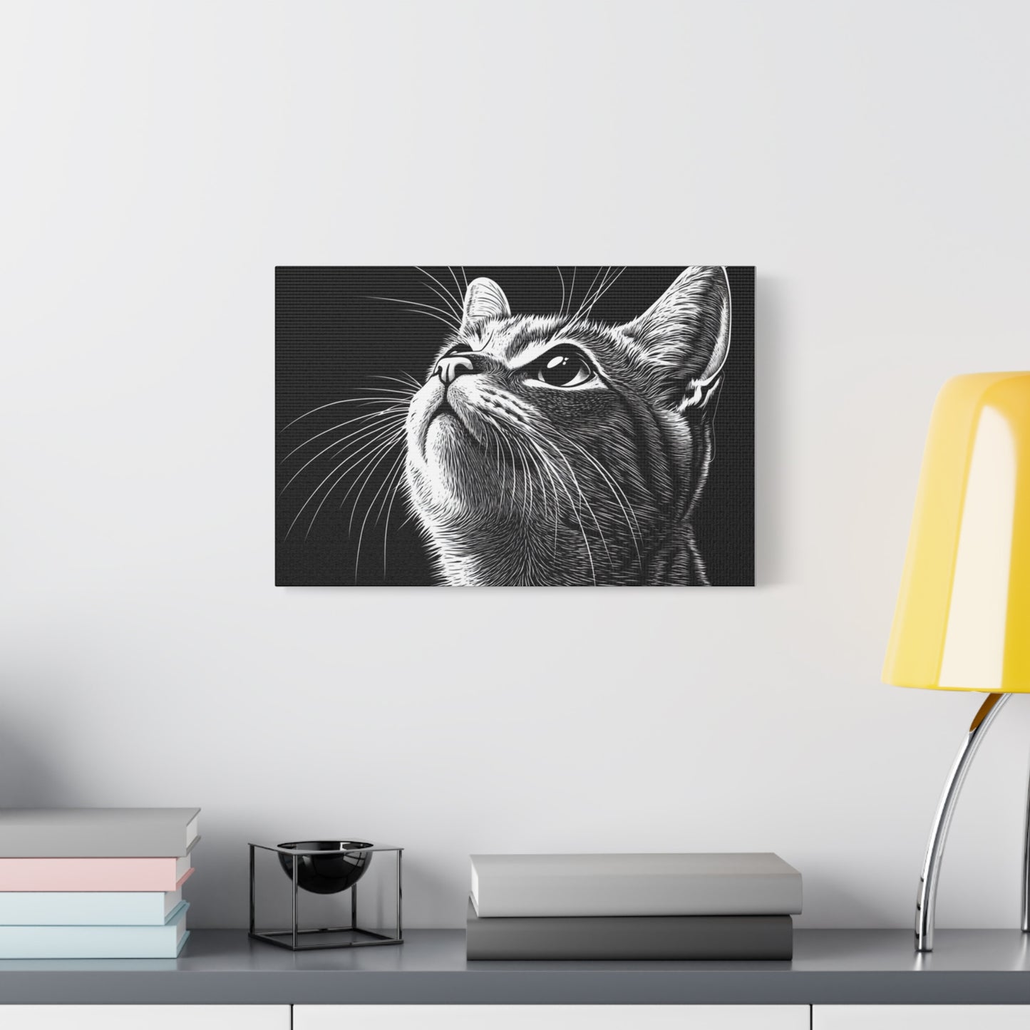 Portrait Cat Canvas Wall Art - Black and White Stretched Print