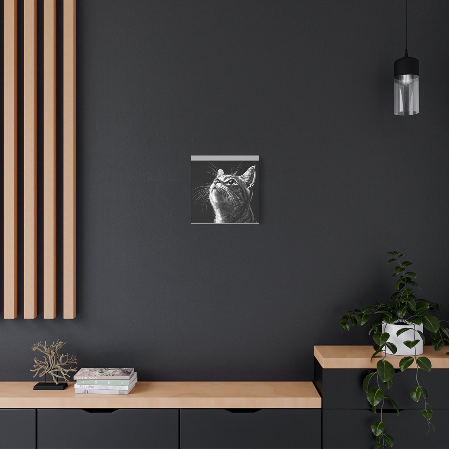 Portrait Cat Canvas Wall Art - Black and White Stretched Print