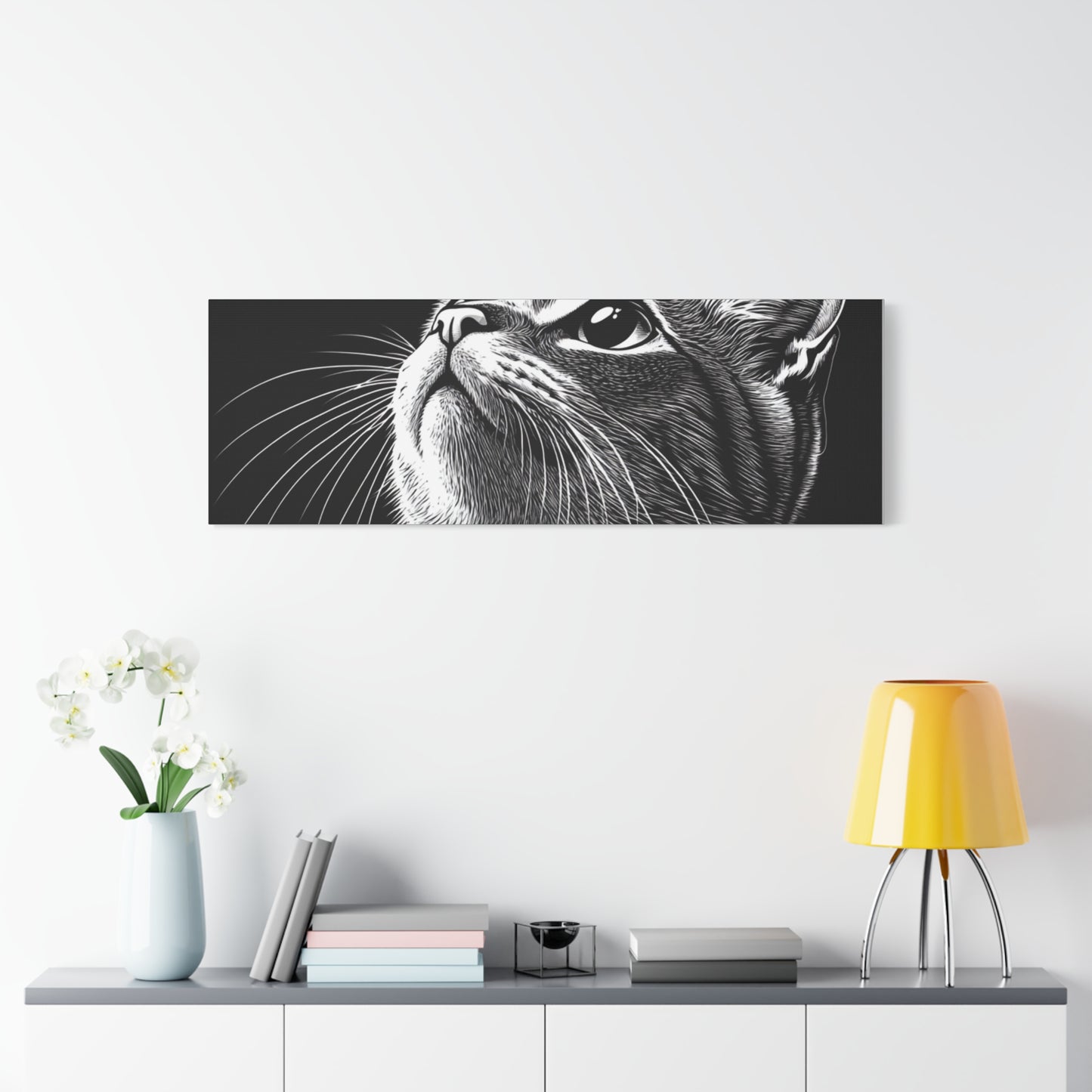 Portrait Cat Canvas Wall Art - Black and White Stretched Print