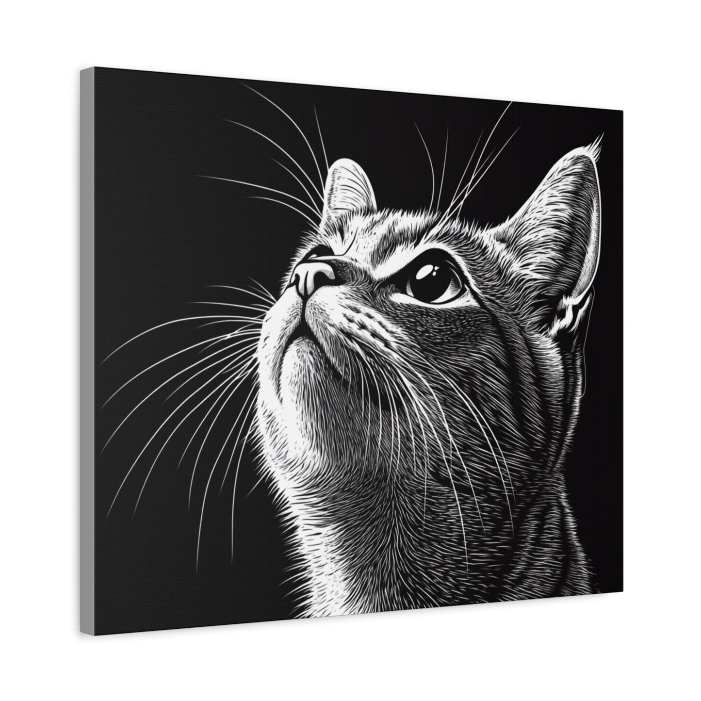 Portrait Cat Canvas Wall Art - Black and White Stretched Print