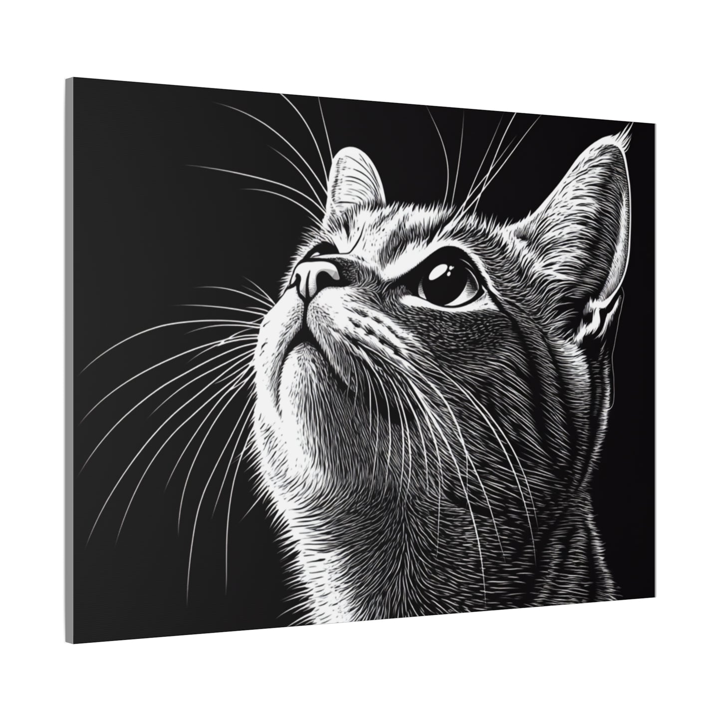 Portrait Cat Canvas Wall Art - Black and White Stretched Print