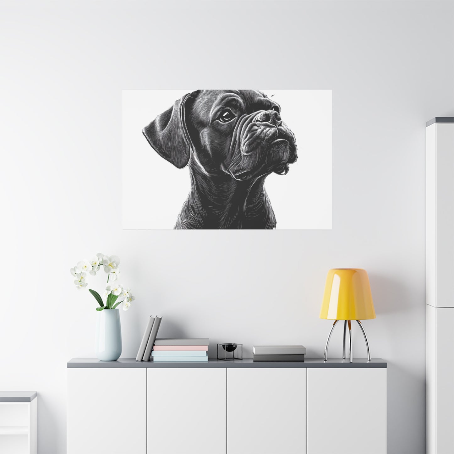 Canvas Wall Art - Black Boxer Dog Portrait - Pet Lover Home Decor