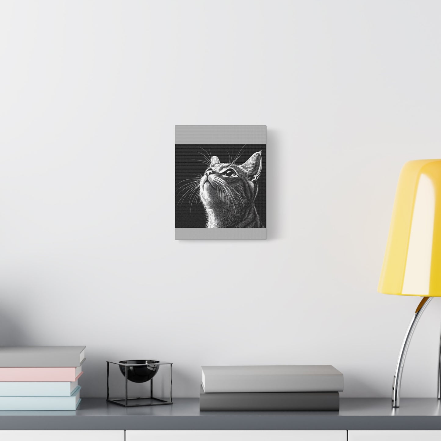 Portrait Cat Canvas Wall Art - Black and White Stretched Print