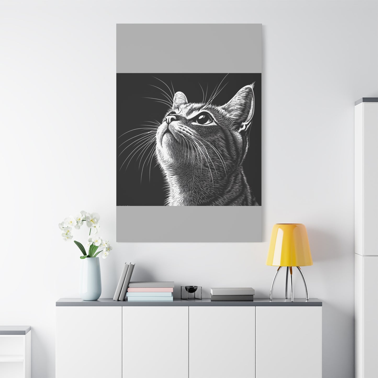 Portrait Cat Canvas Wall Art - Black and White Stretched Print