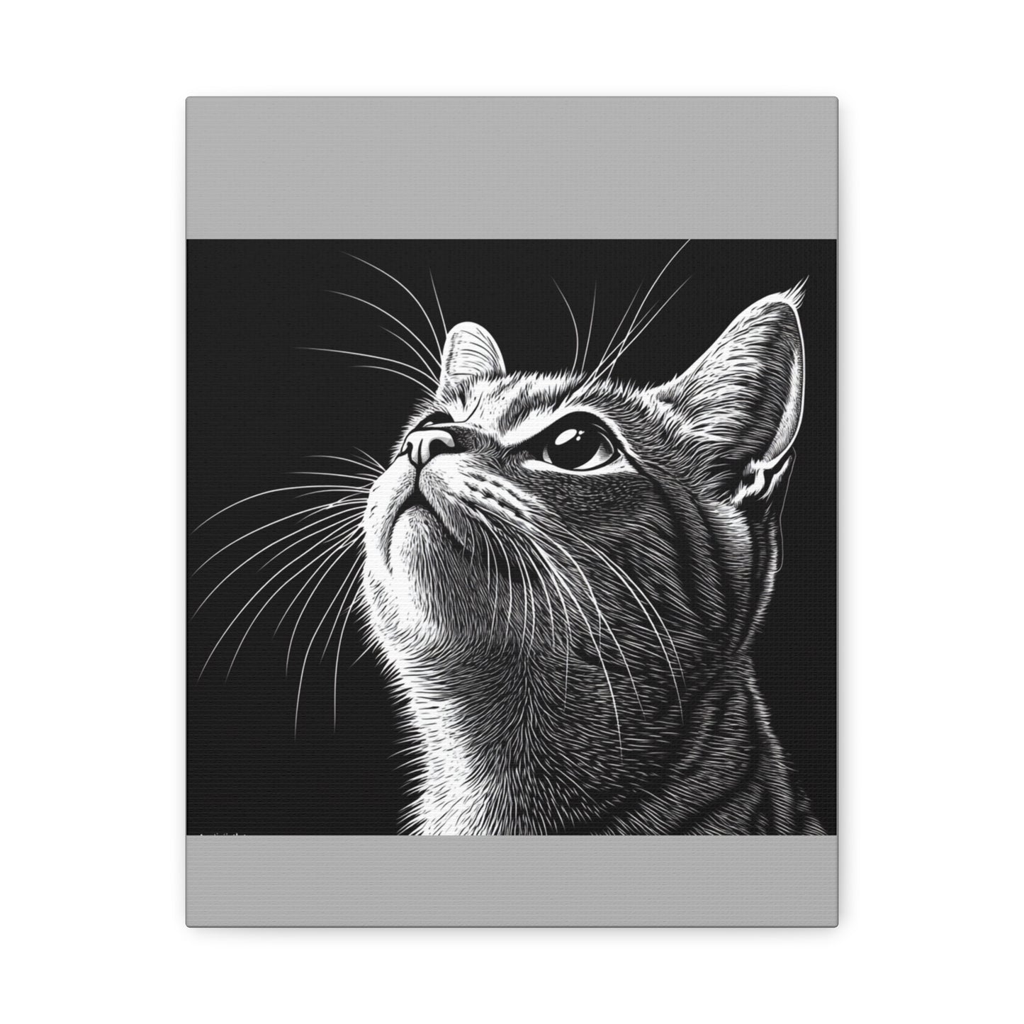 Portrait Cat Canvas Wall Art - Black and White Stretched Print