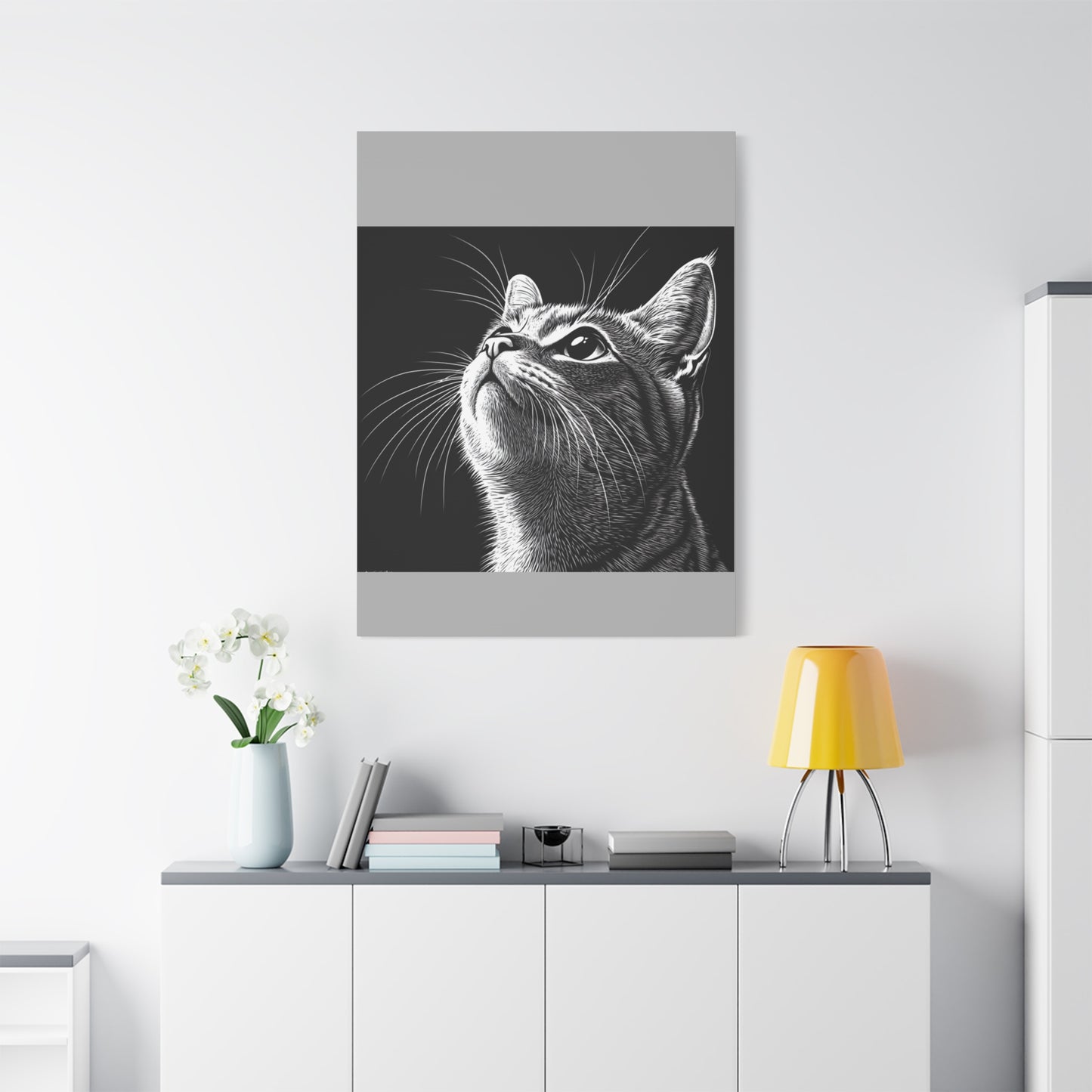 Portrait Cat Canvas Wall Art - Black and White Stretched Print