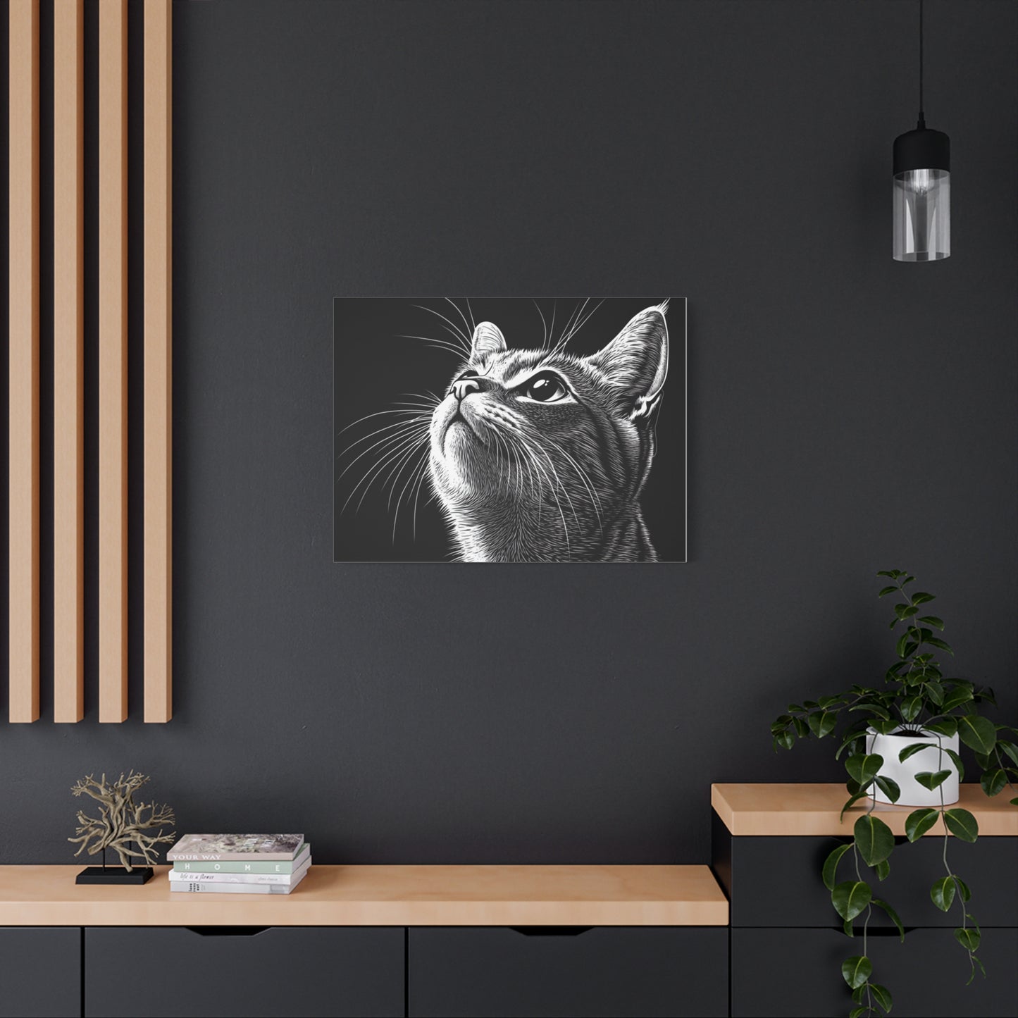 Portrait Cat Canvas Wall Art - Black and White Stretched Print