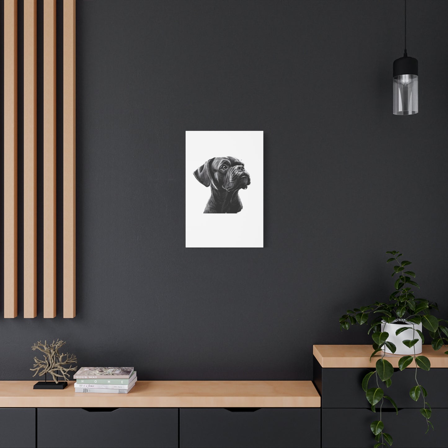 Canvas Wall Art - Black Boxer Dog Portrait - Pet Lover Home Decor