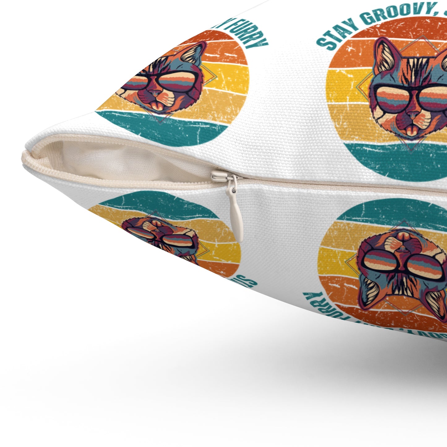 Stay Groovy Cat Pillow - Fun Spun Polyester Square Pillow for Home Decor