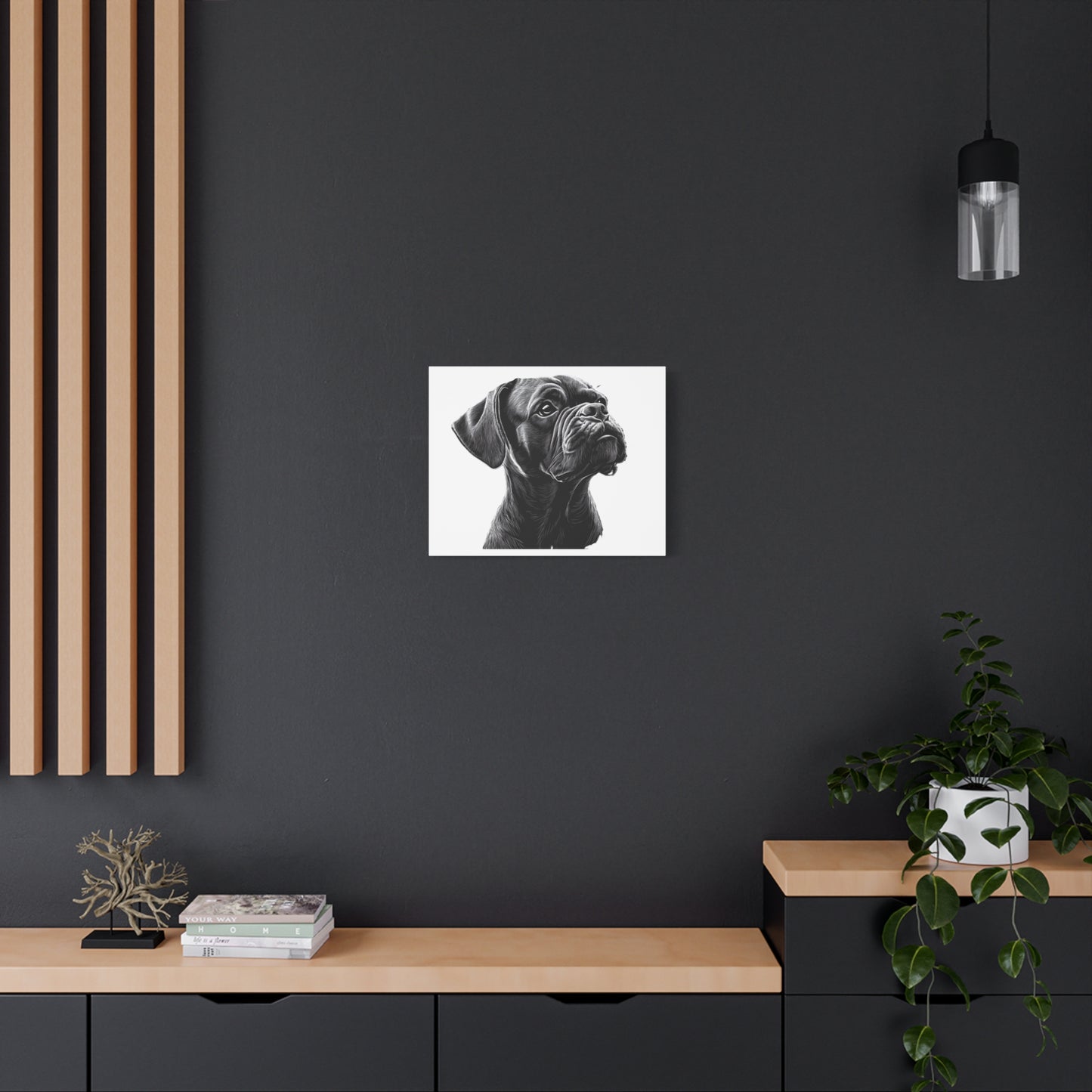 Canvas Wall Art - Black Boxer Dog Portrait - Pet Lover Home Decor