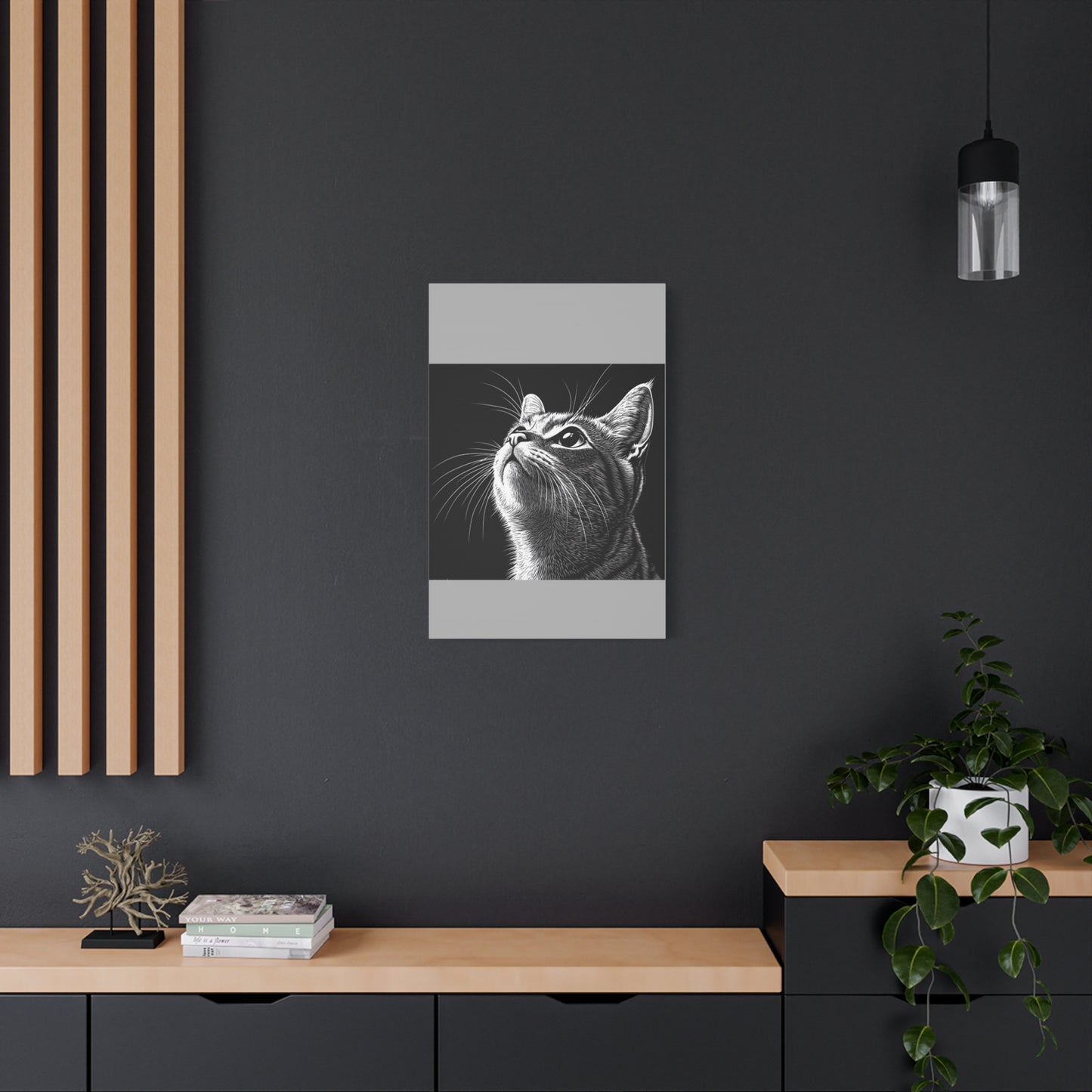Portrait Cat Canvas Wall Art - Black and White Stretched Print