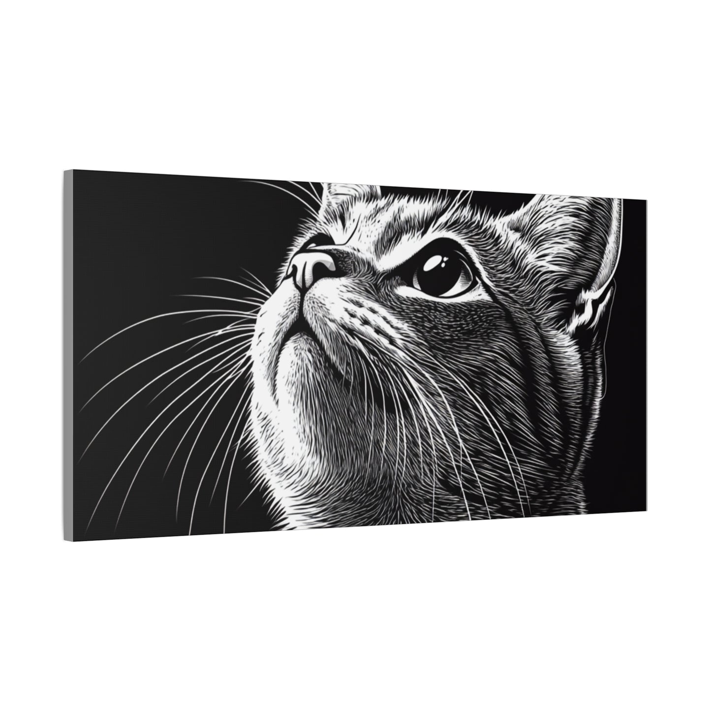 Portrait Cat Canvas Wall Art - Black and White Stretched Print