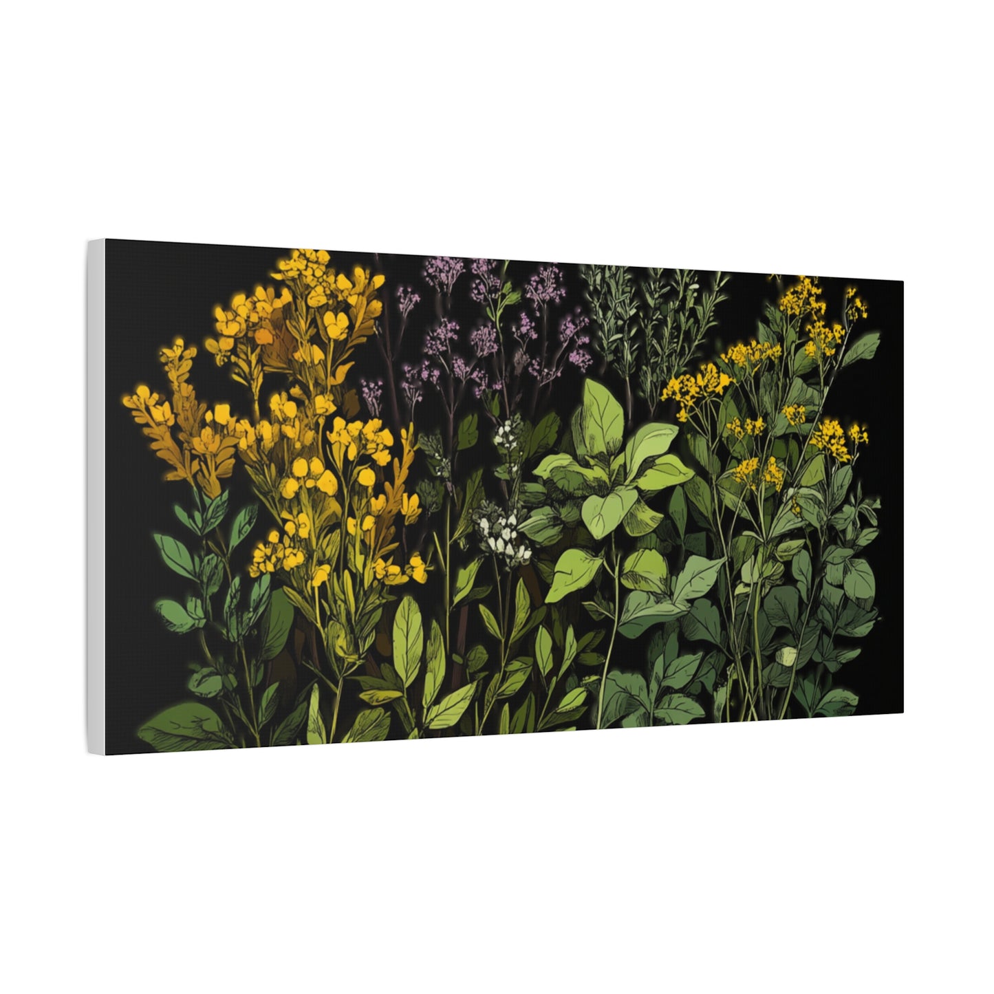 Botanical Wall Art - Matte Canvas Print of Colorful Herbs and Flowers