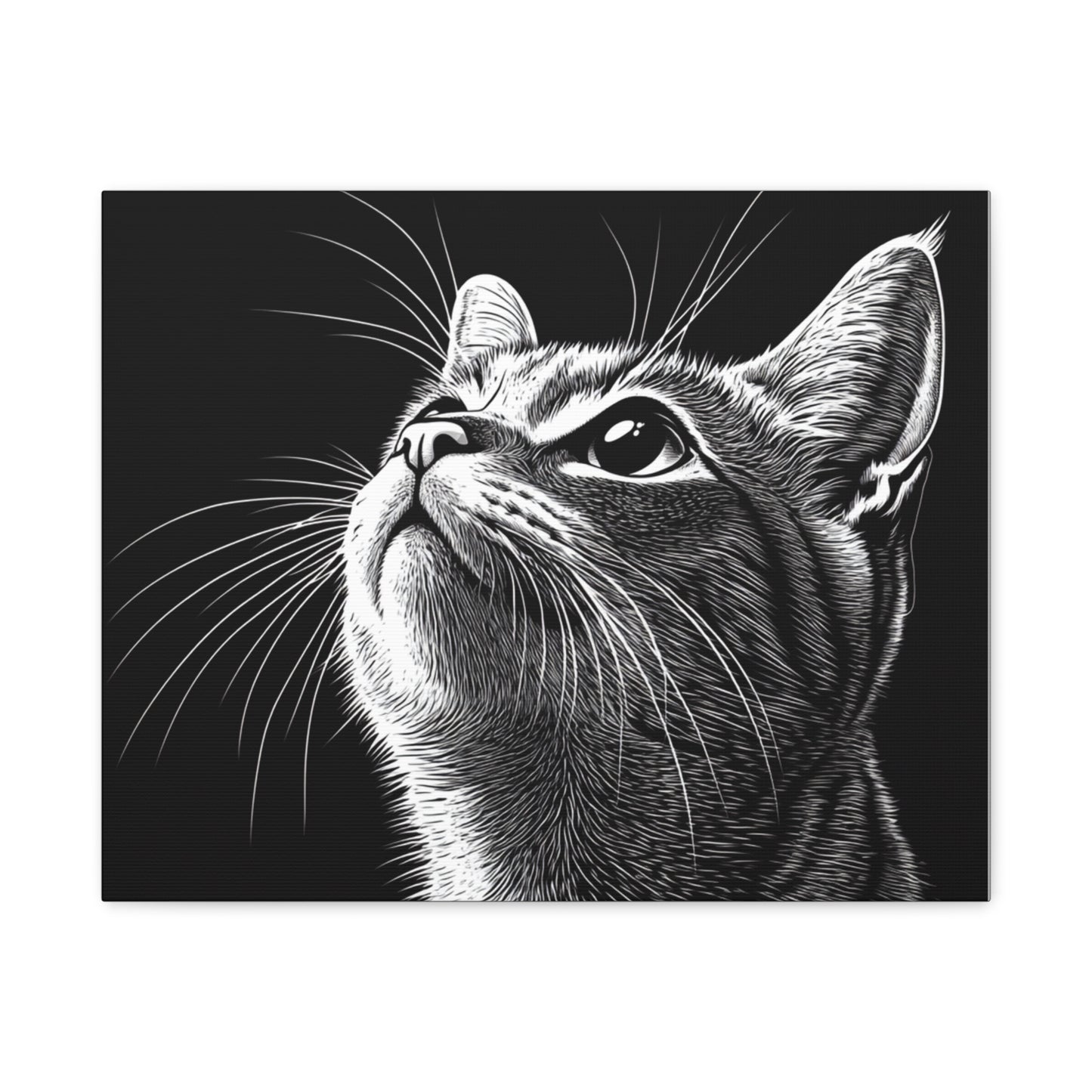 Portrait Cat Canvas Wall Art - Black and White Stretched Print