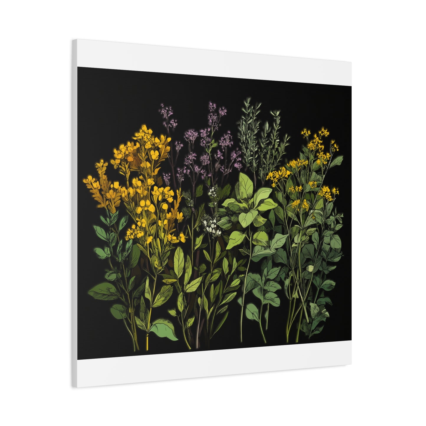 Botanical Wall Art - Matte Canvas Print of Colorful Herbs and Flowers