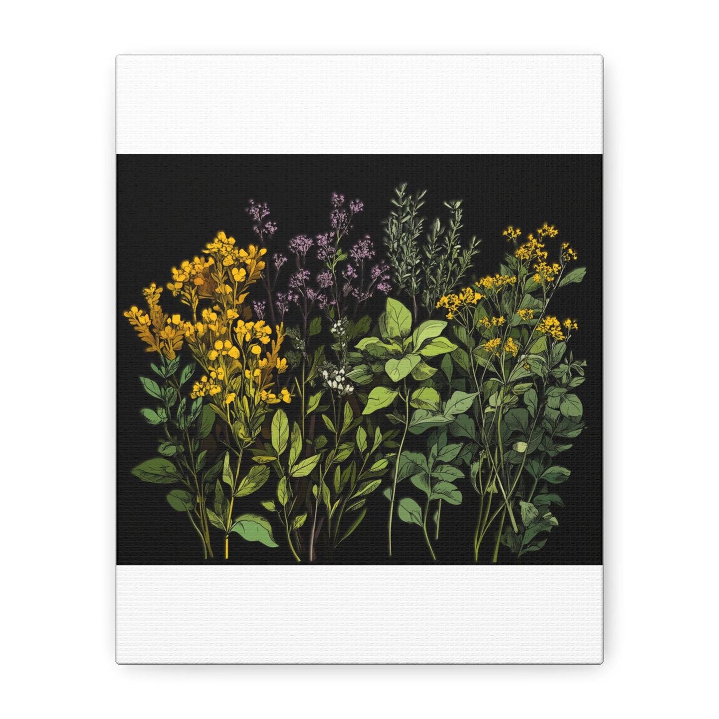 Botanical Wall Art - Matte Canvas Print of Colorful Herbs and Flowers