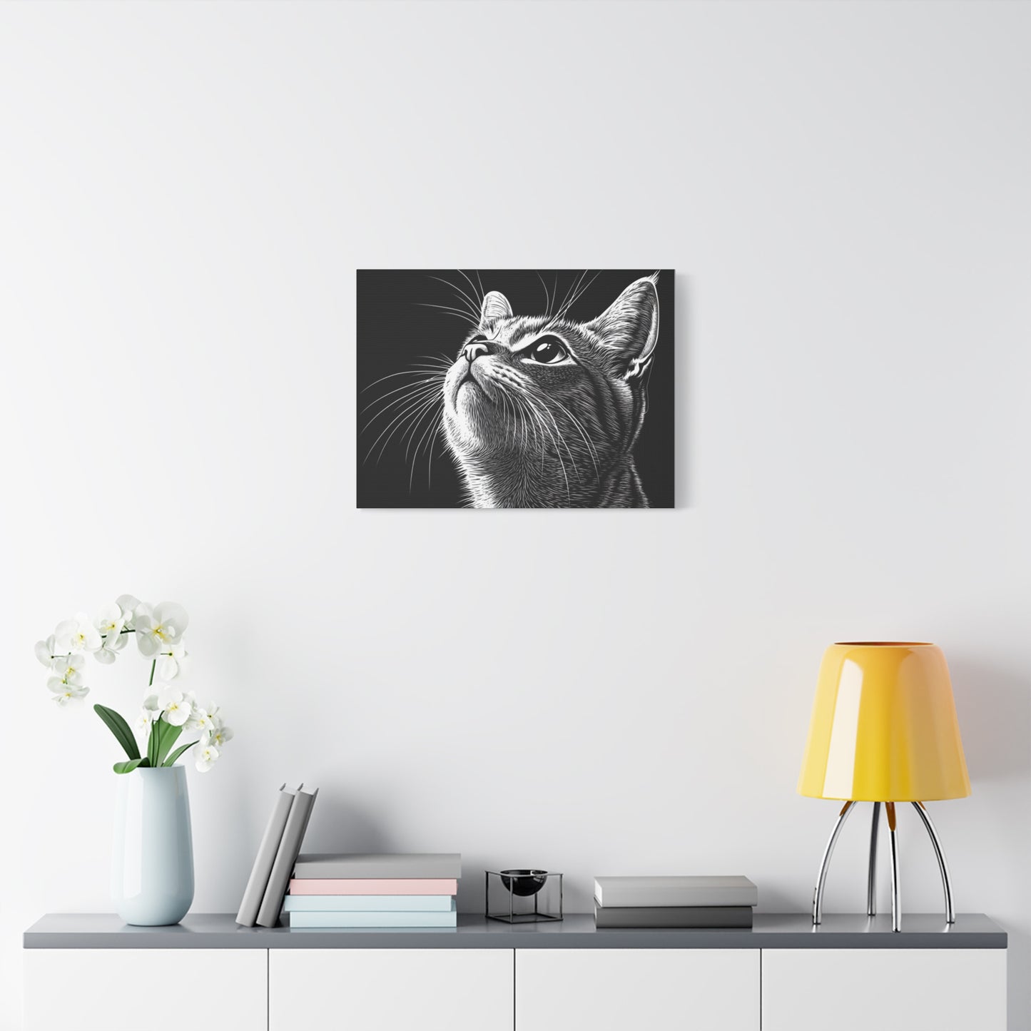 Portrait Cat Canvas Wall Art - Black and White Stretched Print