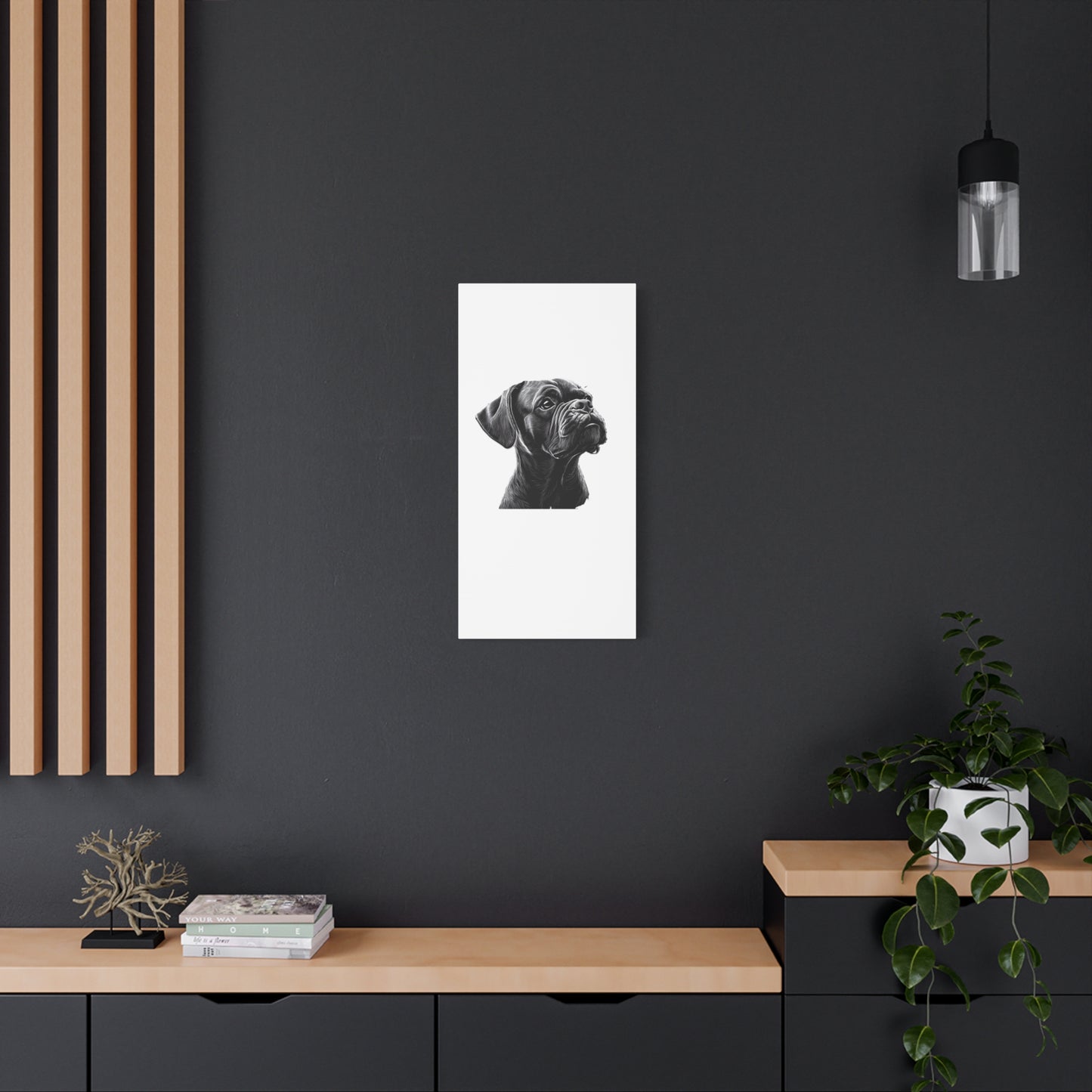 Canvas Wall Art - Black Boxer Dog Portrait - Pet Lover Home Decor