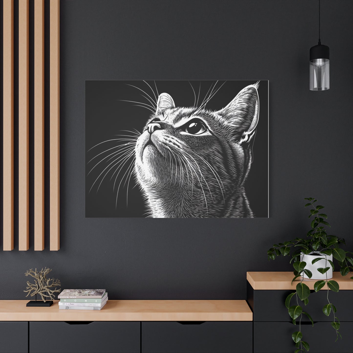 Portrait Cat Canvas Wall Art - Black and White Stretched Print