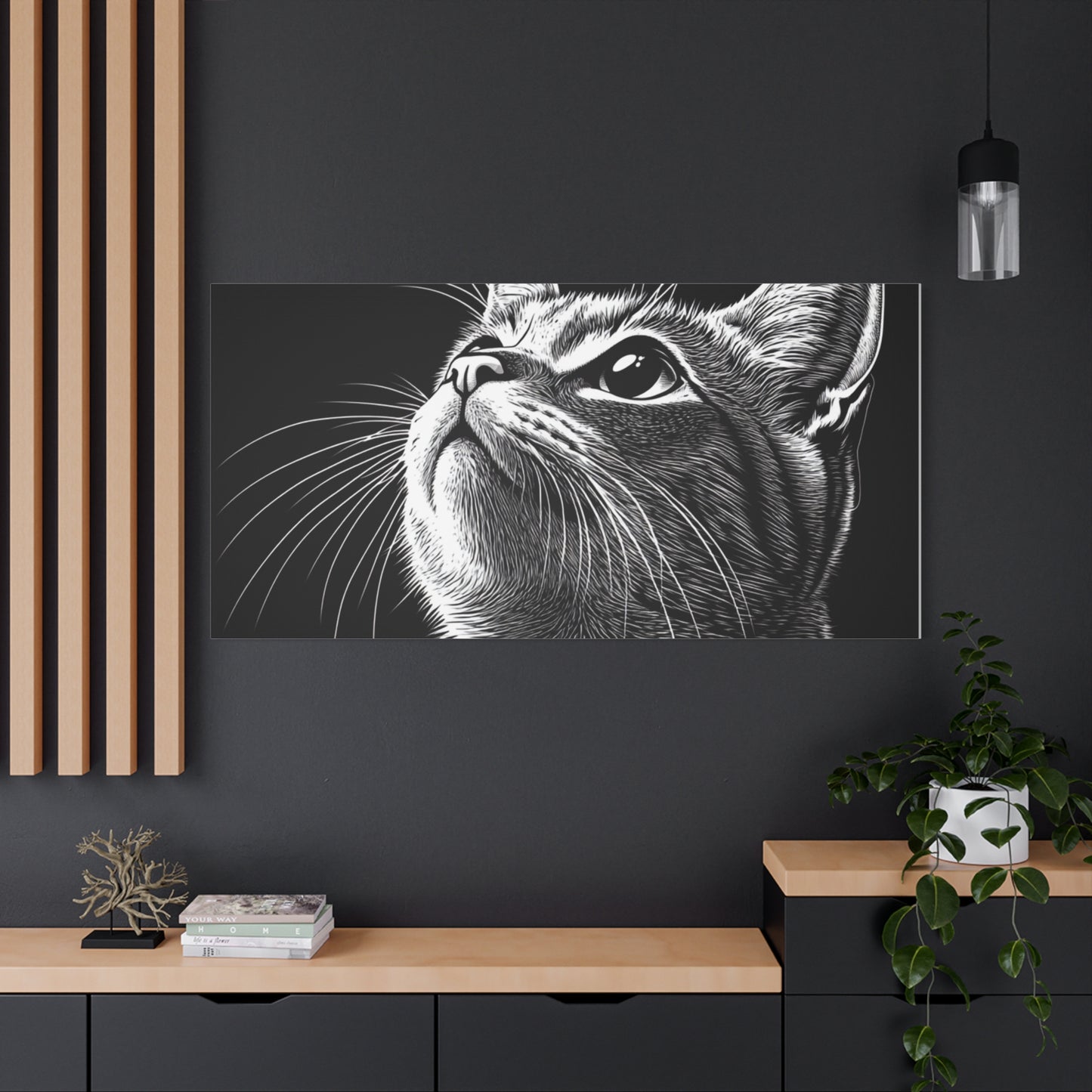 Portrait Cat Canvas Wall Art - Black and White Stretched Print