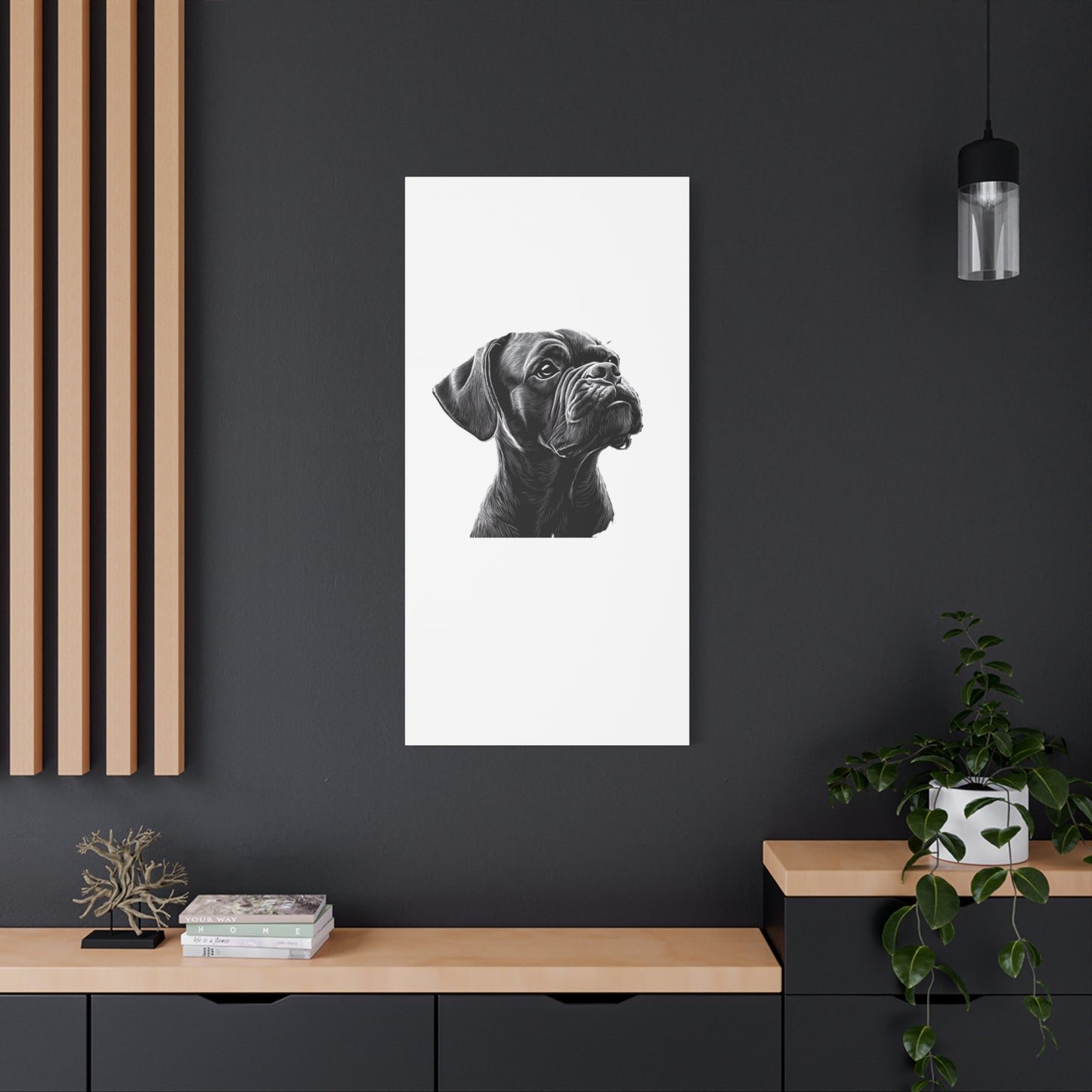 Canvas Wall Art - Black Boxer Dog Portrait - Pet Lover Home Decor