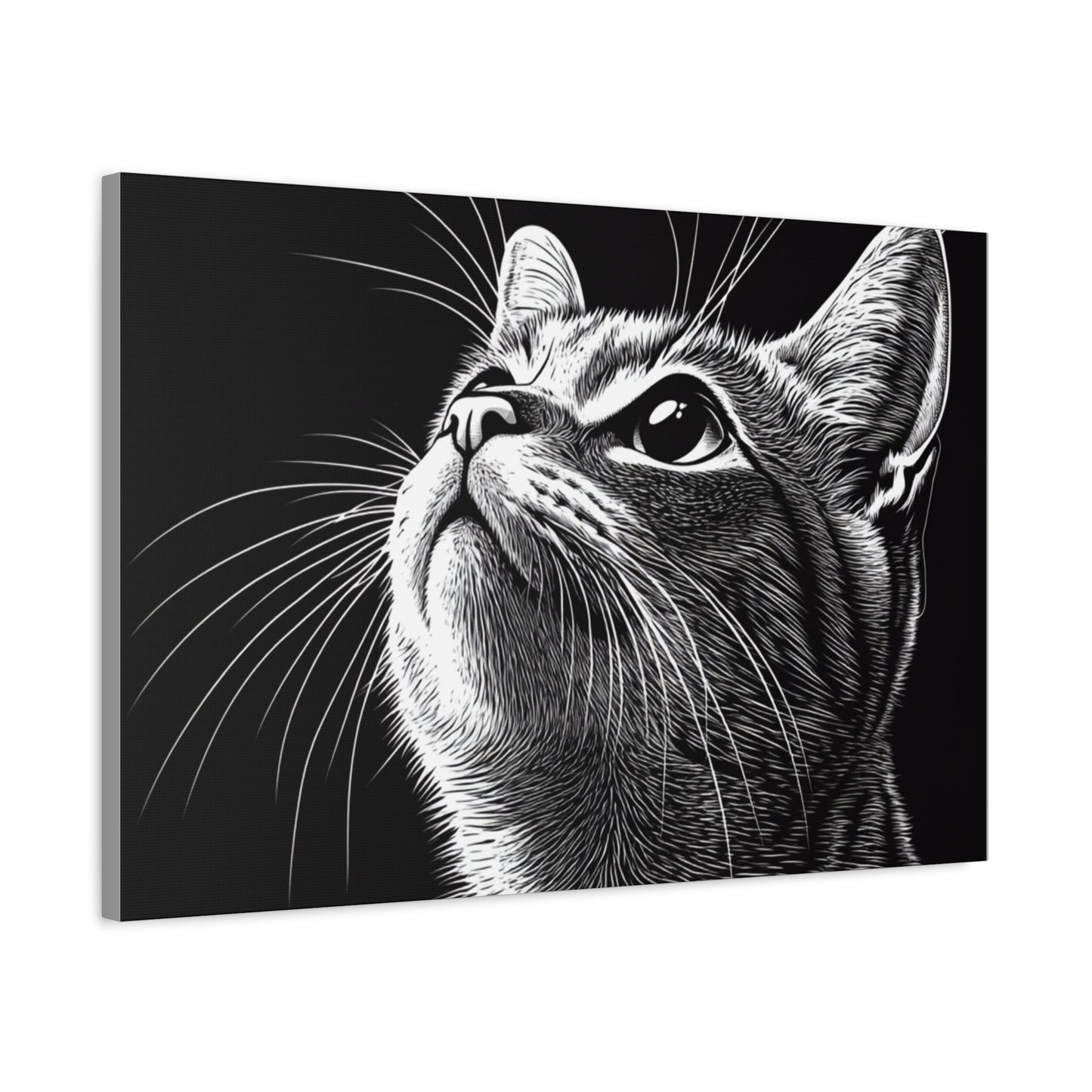 Portrait Cat Canvas Wall Art - Black and White Stretched Print