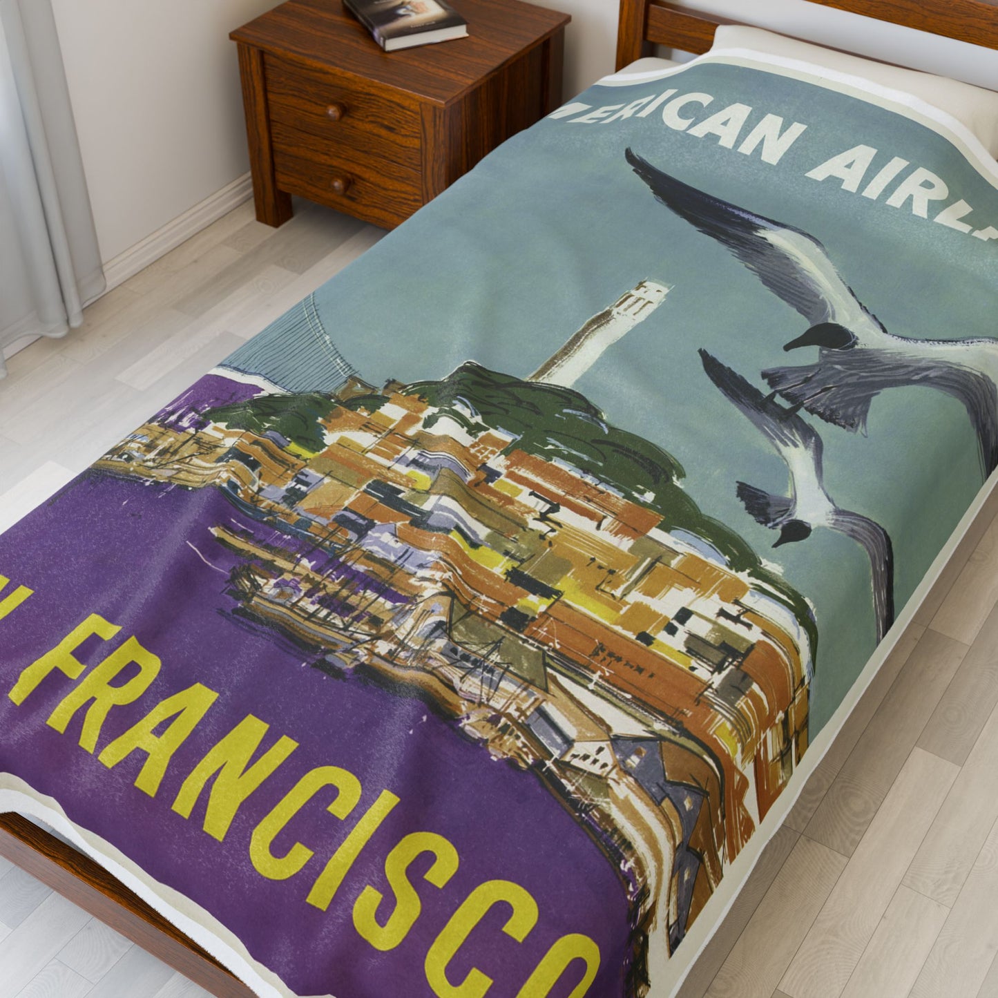 San Francisco Retro Velveteen Plush Blanket - Cozy Travel Inspired Throw