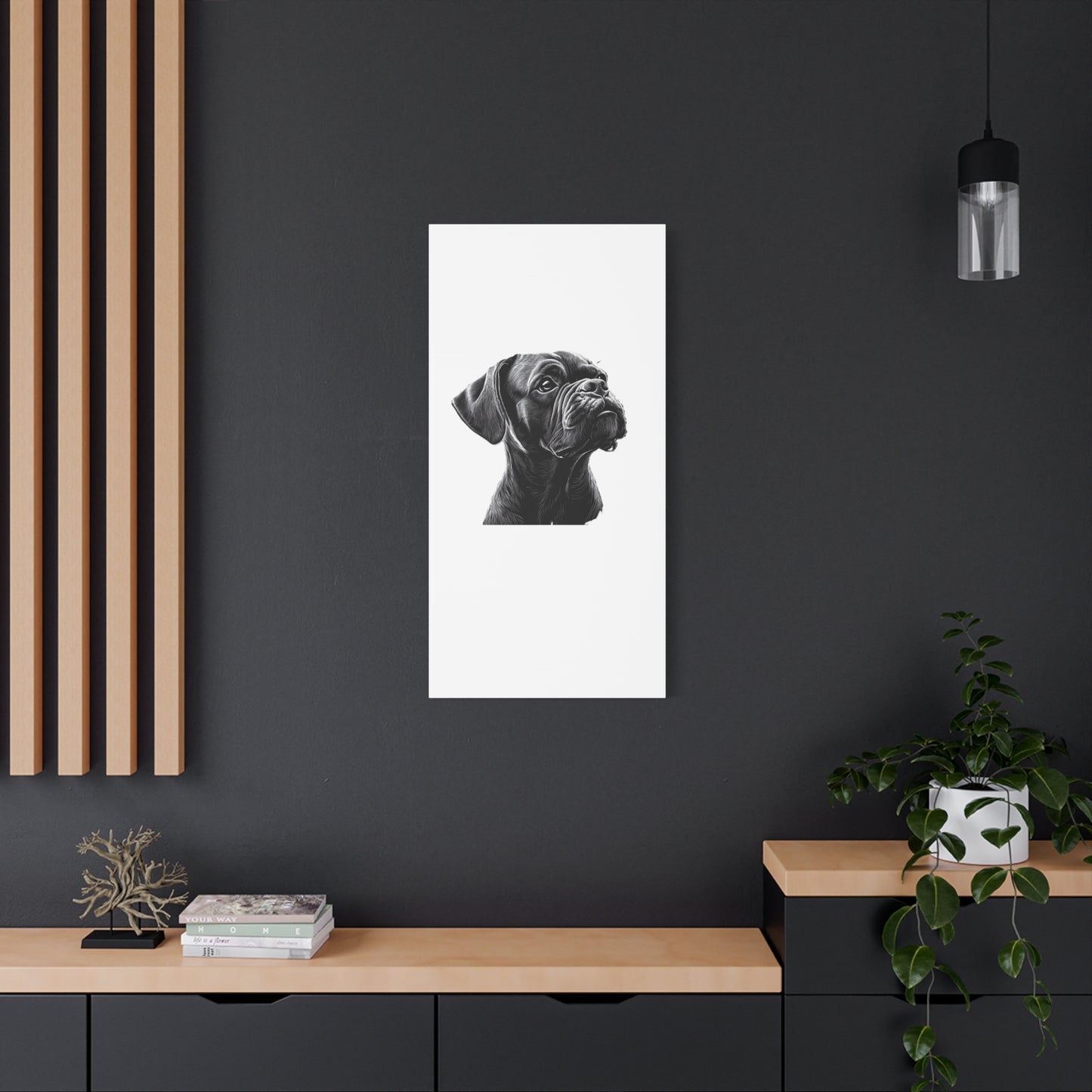 Canvas Wall Art - Black Boxer Dog Portrait - Pet Lover Home Decor