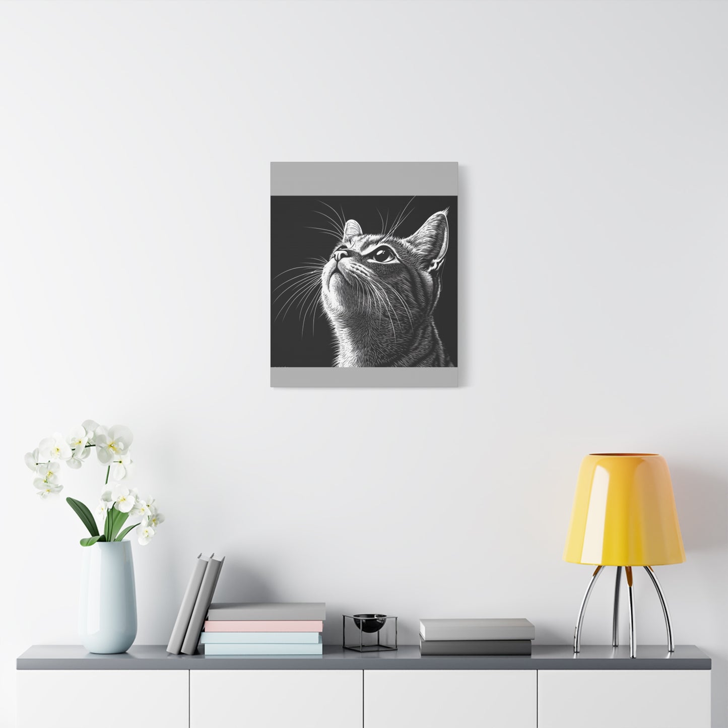 Portrait Cat Canvas Wall Art - Black and White Stretched Print