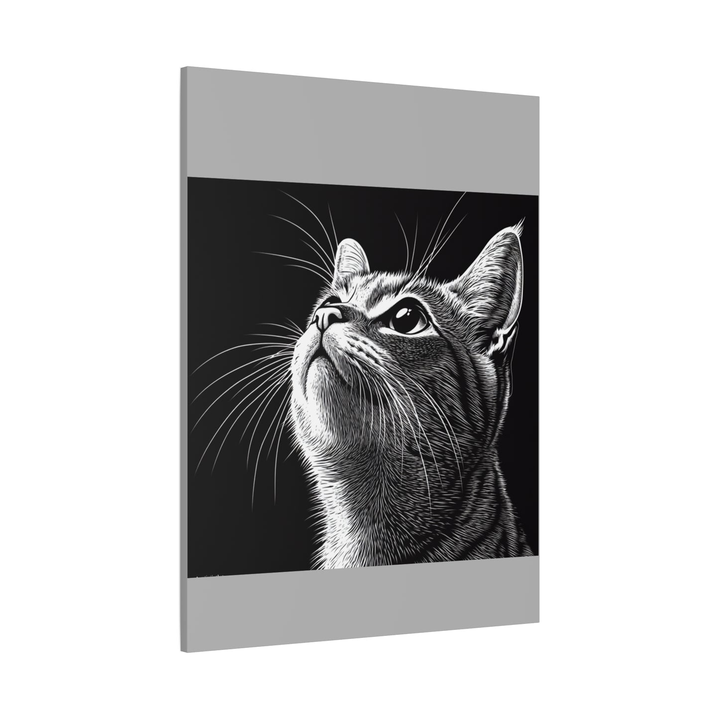 Portrait Cat Canvas Wall Art - Black and White Stretched Print