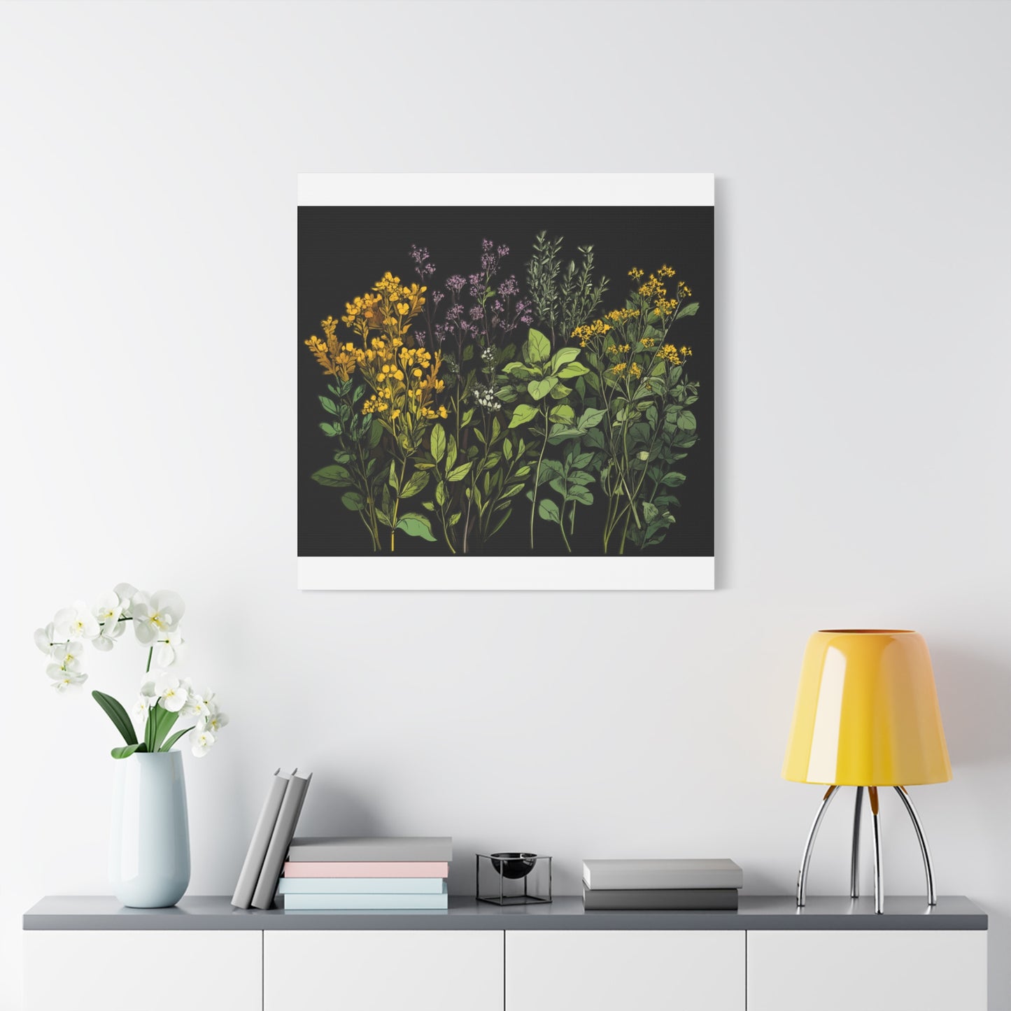 Botanical Wall Art - Matte Canvas Print of Colorful Herbs and Flowers
