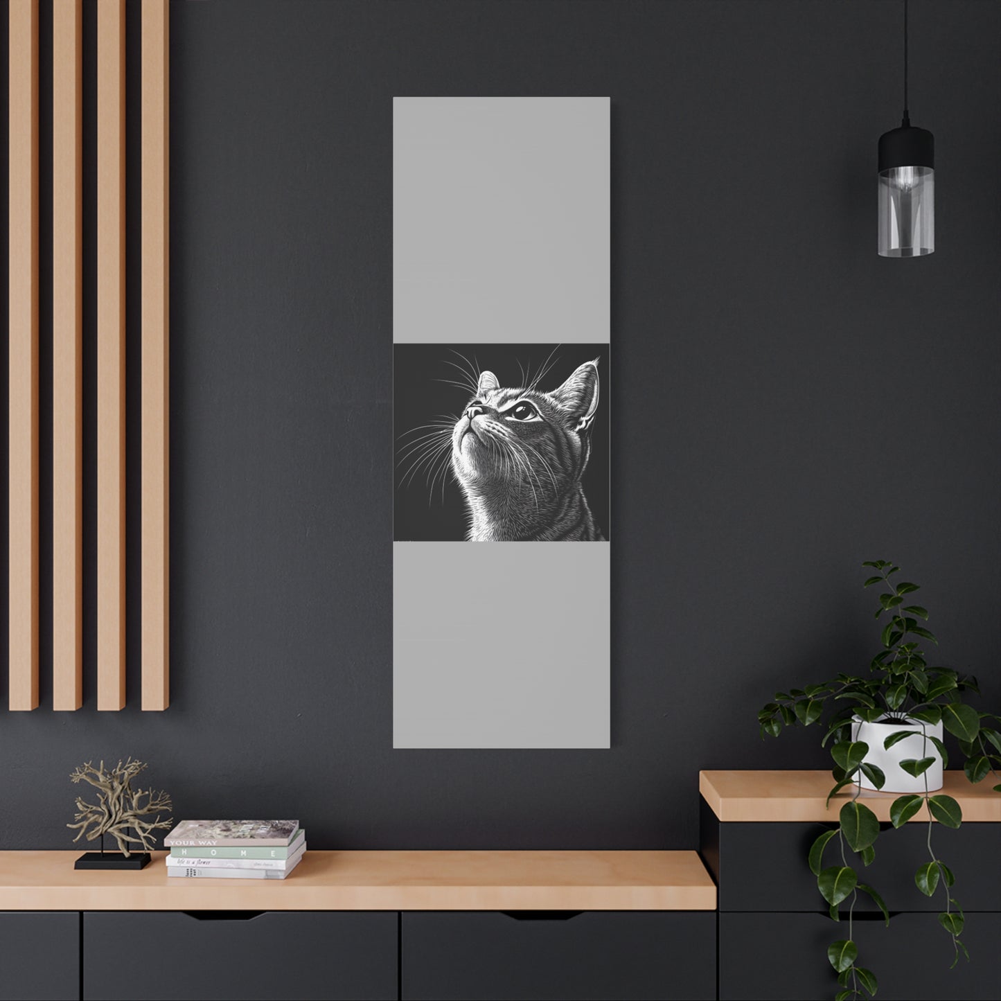 Portrait Cat Canvas Wall Art - Black and White Stretched Print