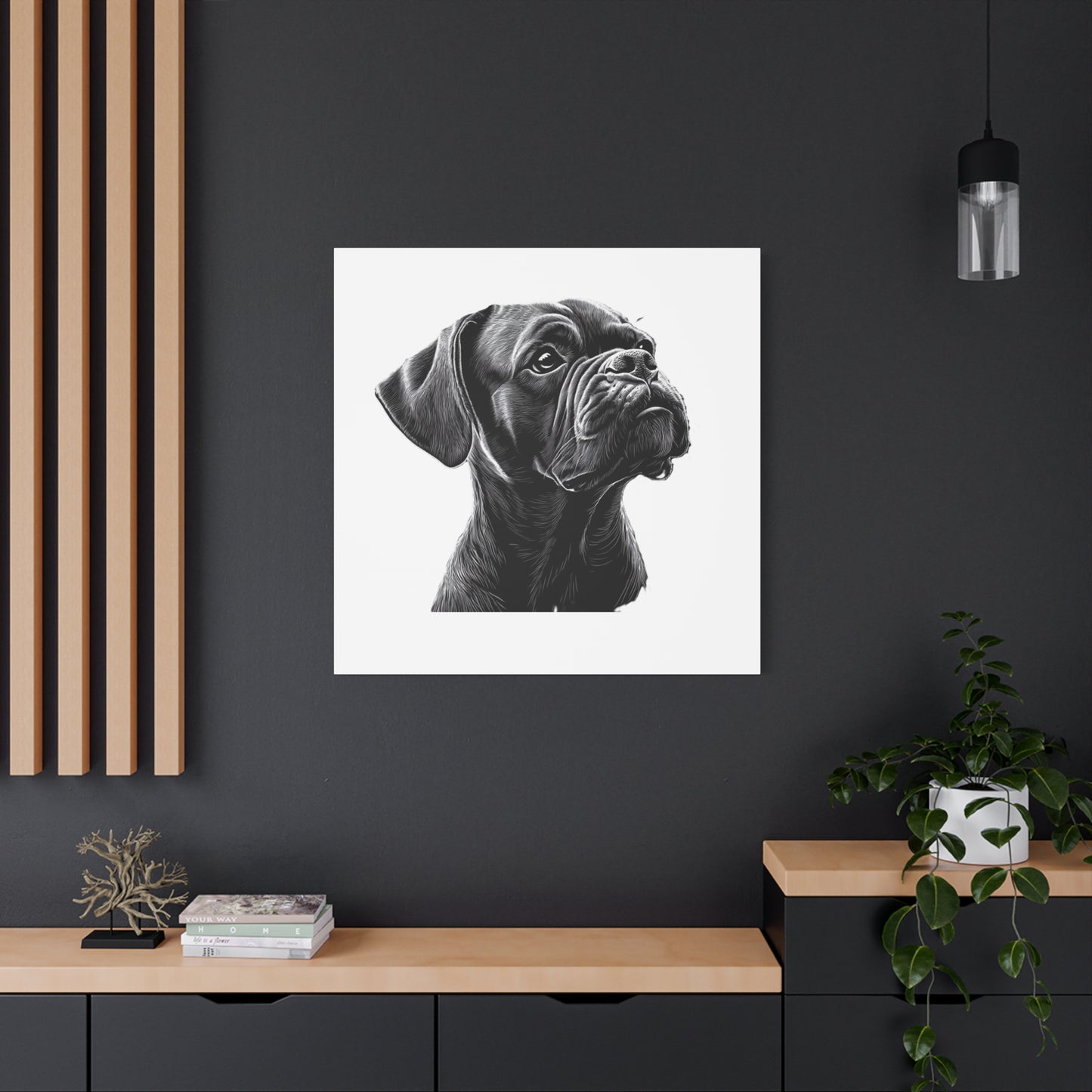 Canvas Wall Art - Black Boxer Dog Portrait - Pet Lover Home Decor