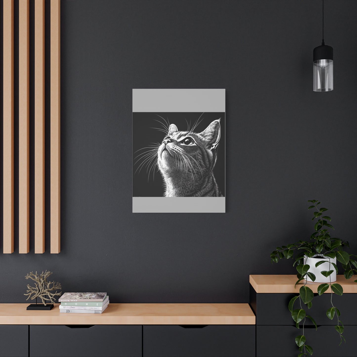 Portrait Cat Canvas Wall Art - Black and White Stretched Print
