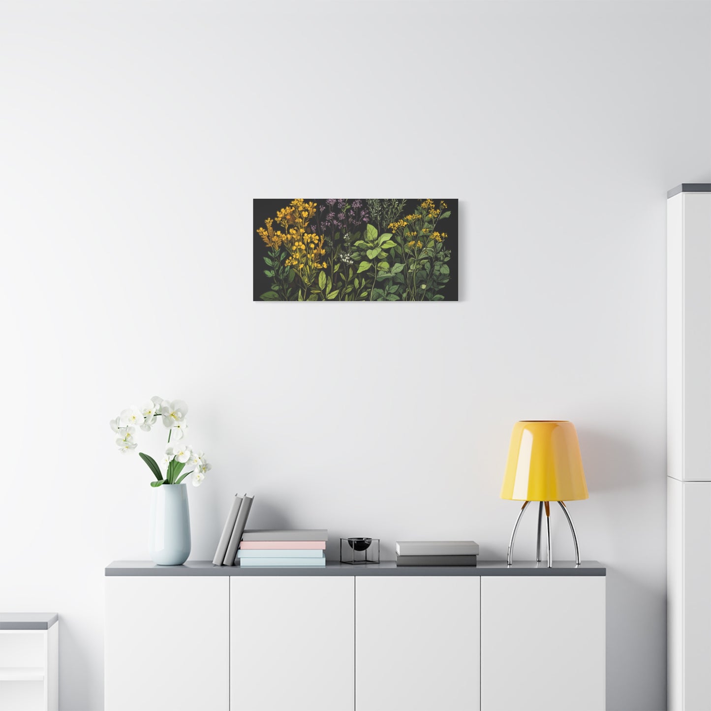 Botanical Wall Art - Matte Canvas Print of Colorful Herbs and Flowers