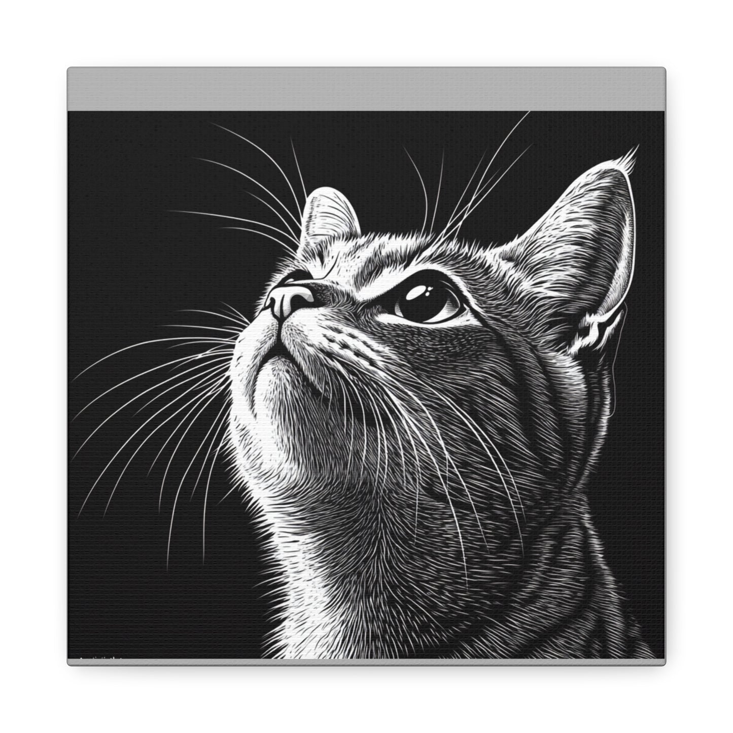 Portrait Cat Canvas Wall Art - Black and White Stretched Print