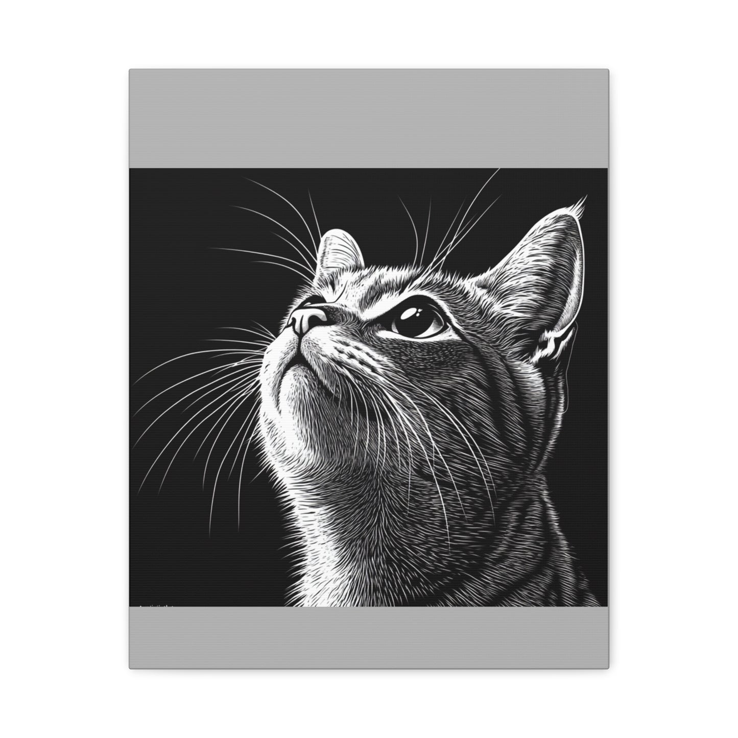 Portrait Cat Canvas Wall Art - Black and White Stretched Print