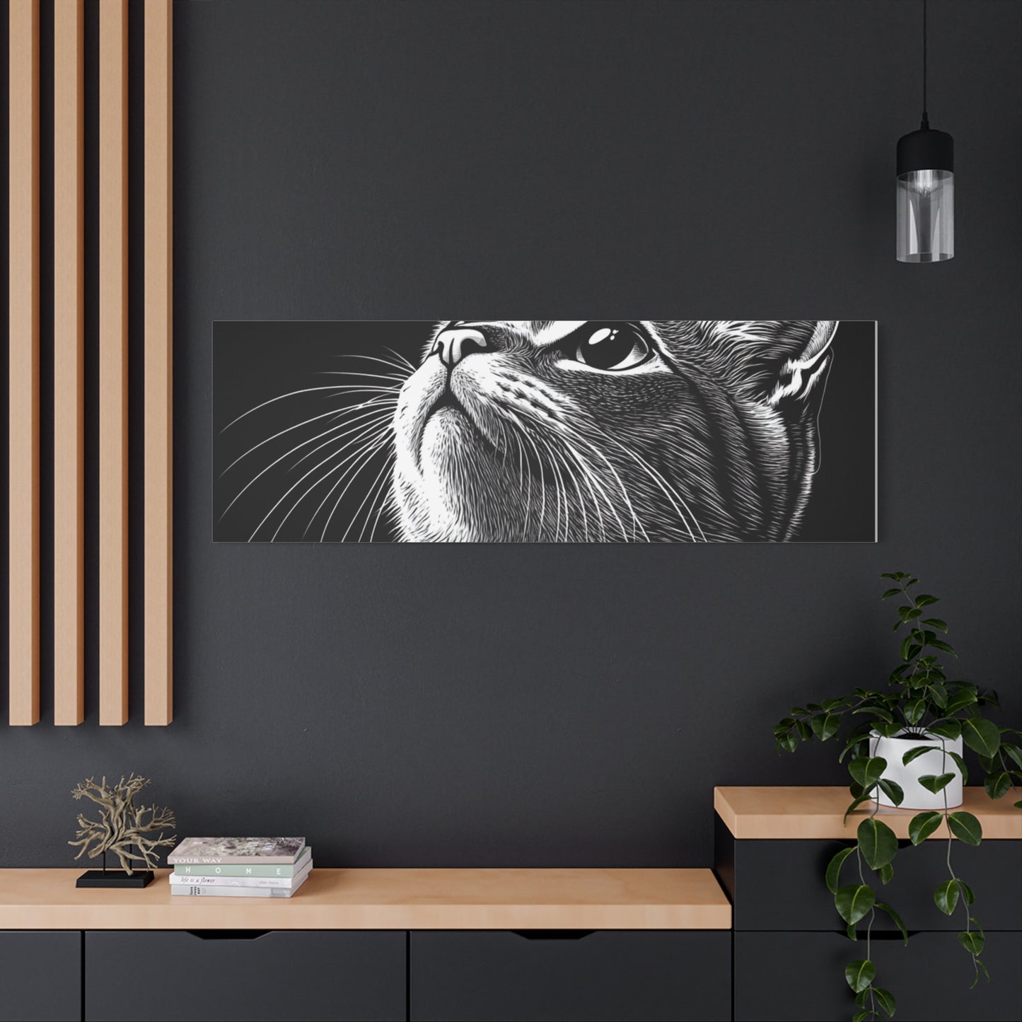 Portrait Cat Canvas Wall Art - Black and White Stretched Print
