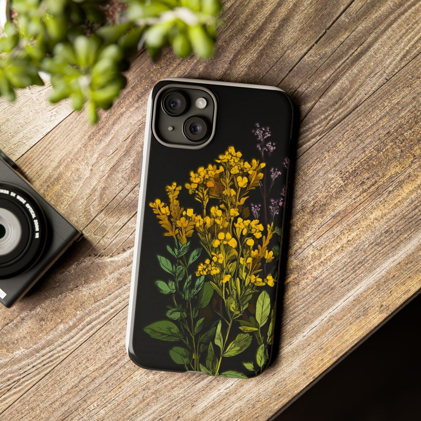 Floral Tough Phone Case - Elegant Yellow Botanical Design