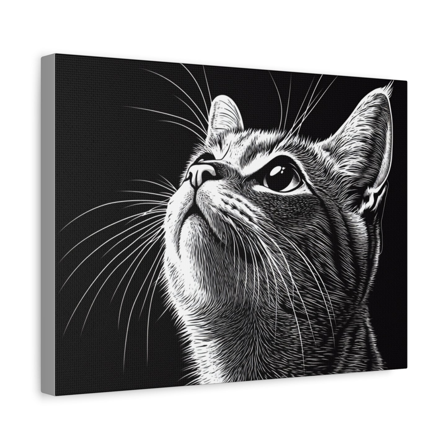 Portrait Cat Canvas Wall Art - Black and White Stretched Print